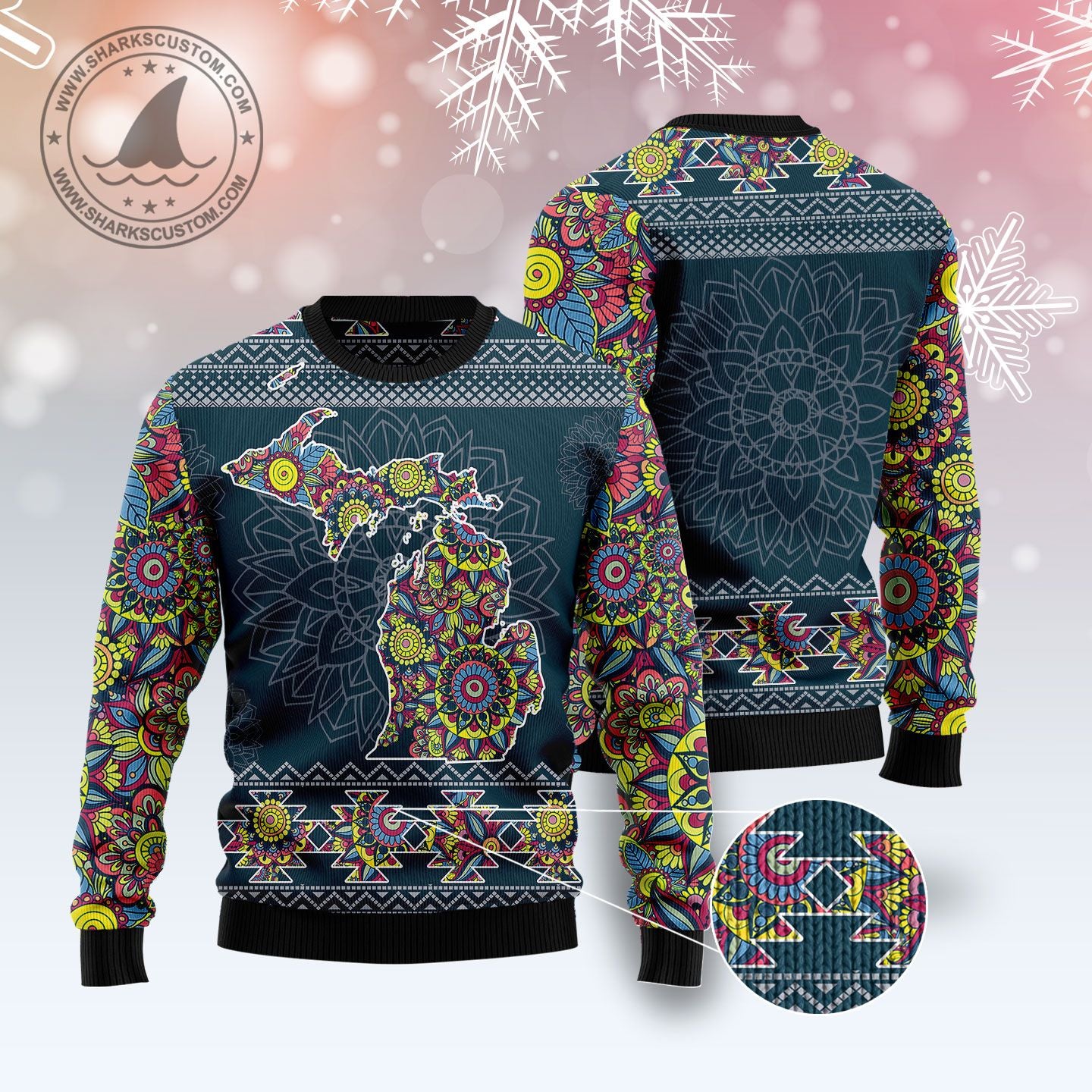 Michigan Blue Mandala T510 Ugly Christmas Sweater