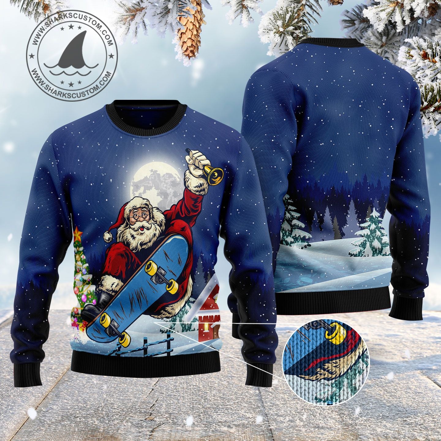 Santa Claus Playing Skateboard HZ100505 Ugly Christmas Sweater