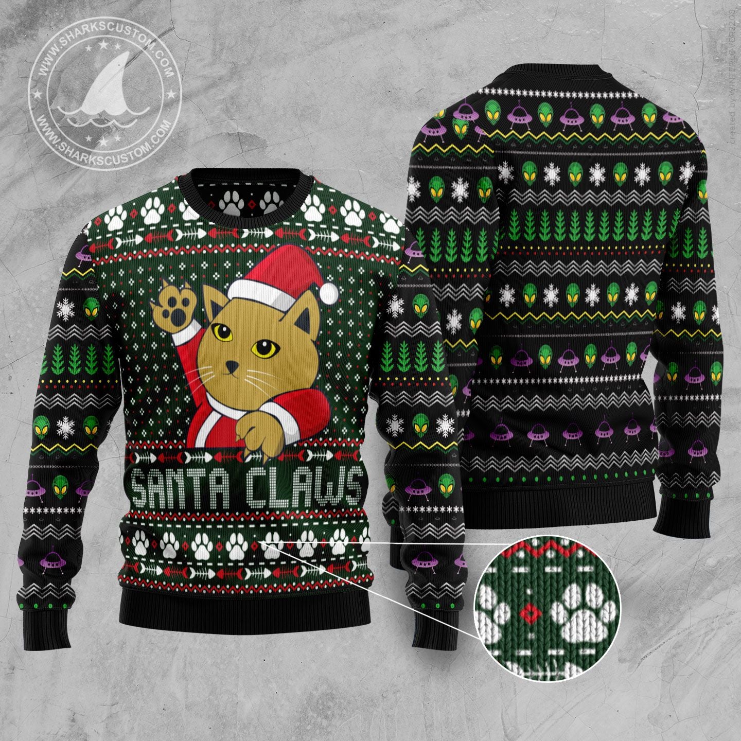 Cat Santa Jaws TY610 Ugly Christmas Sweater