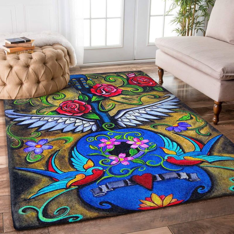 Guitar Floral Rectangle Rug