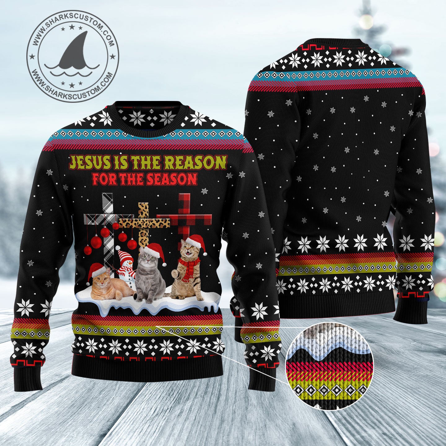 Jesus is the reason for the season Cat HZ111214 Ugly Christmas Sweater