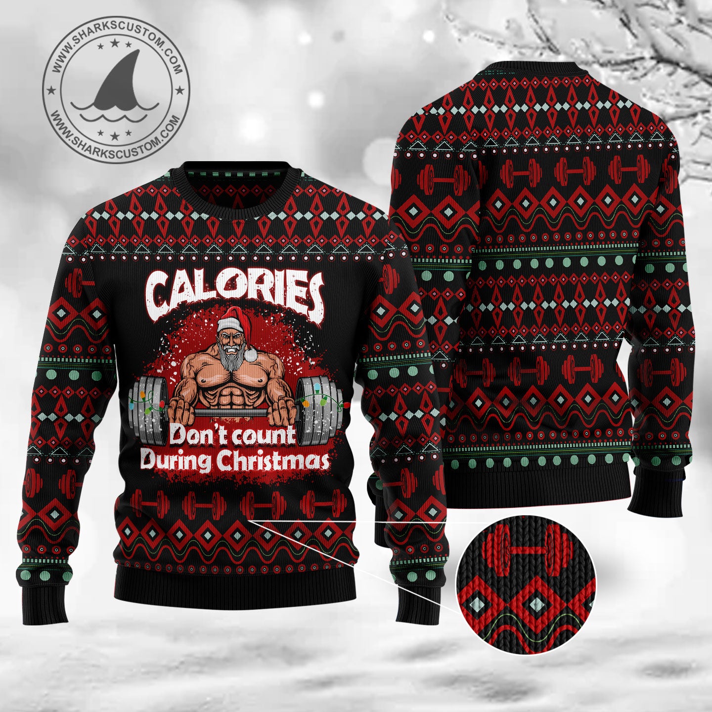 Santa Gymer HZ120902 unisex womens & mens, couples matching, friends, funny family ugly christmas holiday sweater gifts (plus size available)