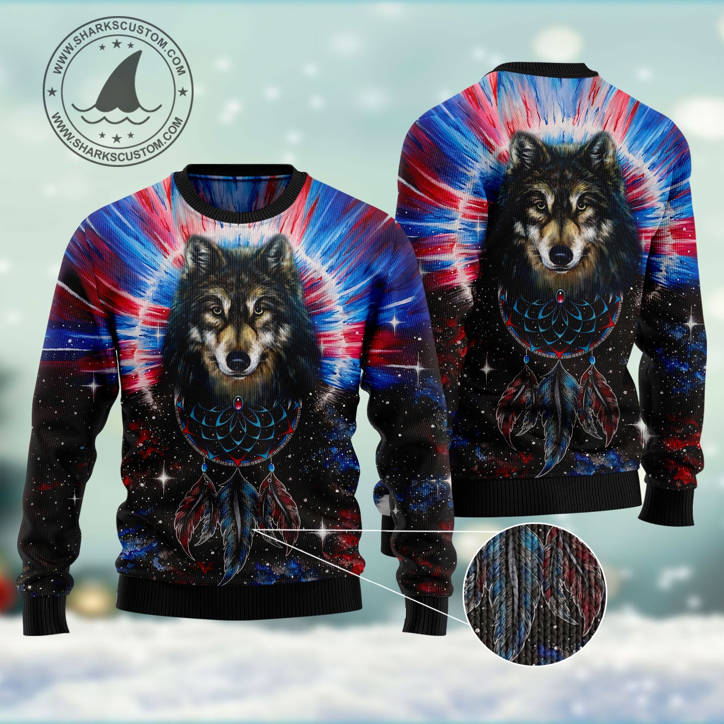 Wolf Dream Catcher HT261105 unisex womens & mens, couples matching, friends, funny family ugly christmas holiday sweater gifts (plus size available)