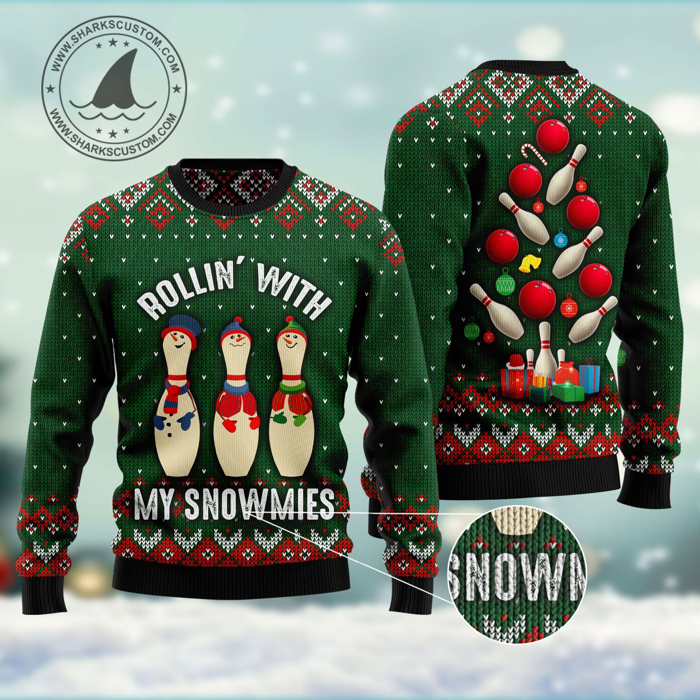 Bowling Rollin' With My Snowmies HT031109 Ugly Christmas Sweater unisex womens & mens, couples matching, friends, funny family sweater gifts (plus size available)