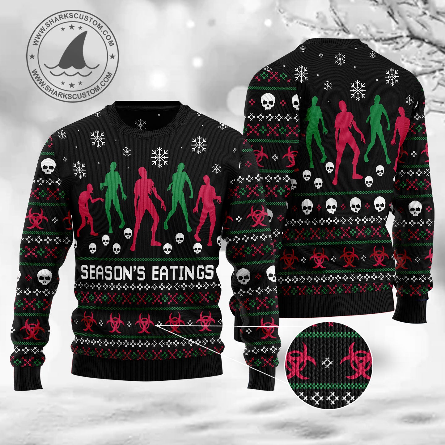 Zoombie Season Eatings HZ120901 unisex womens & mens, couples matching, friends, funny family ugly christmas holiday sweater gifts (plus size available)