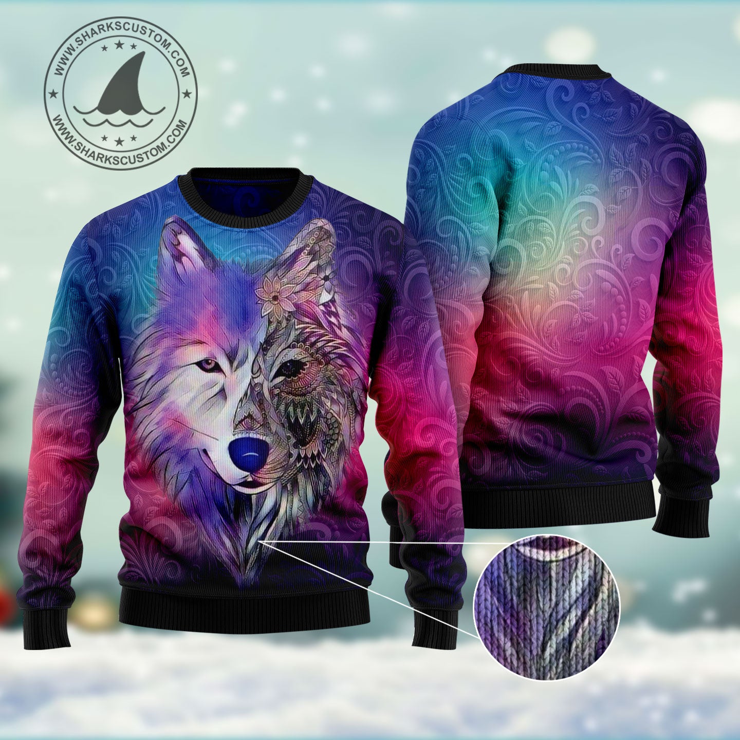 Native Wolf HT271106 unisex womens & mens, couples matching, friends, funny family ugly christmas holiday sweater gifts (plus size available)