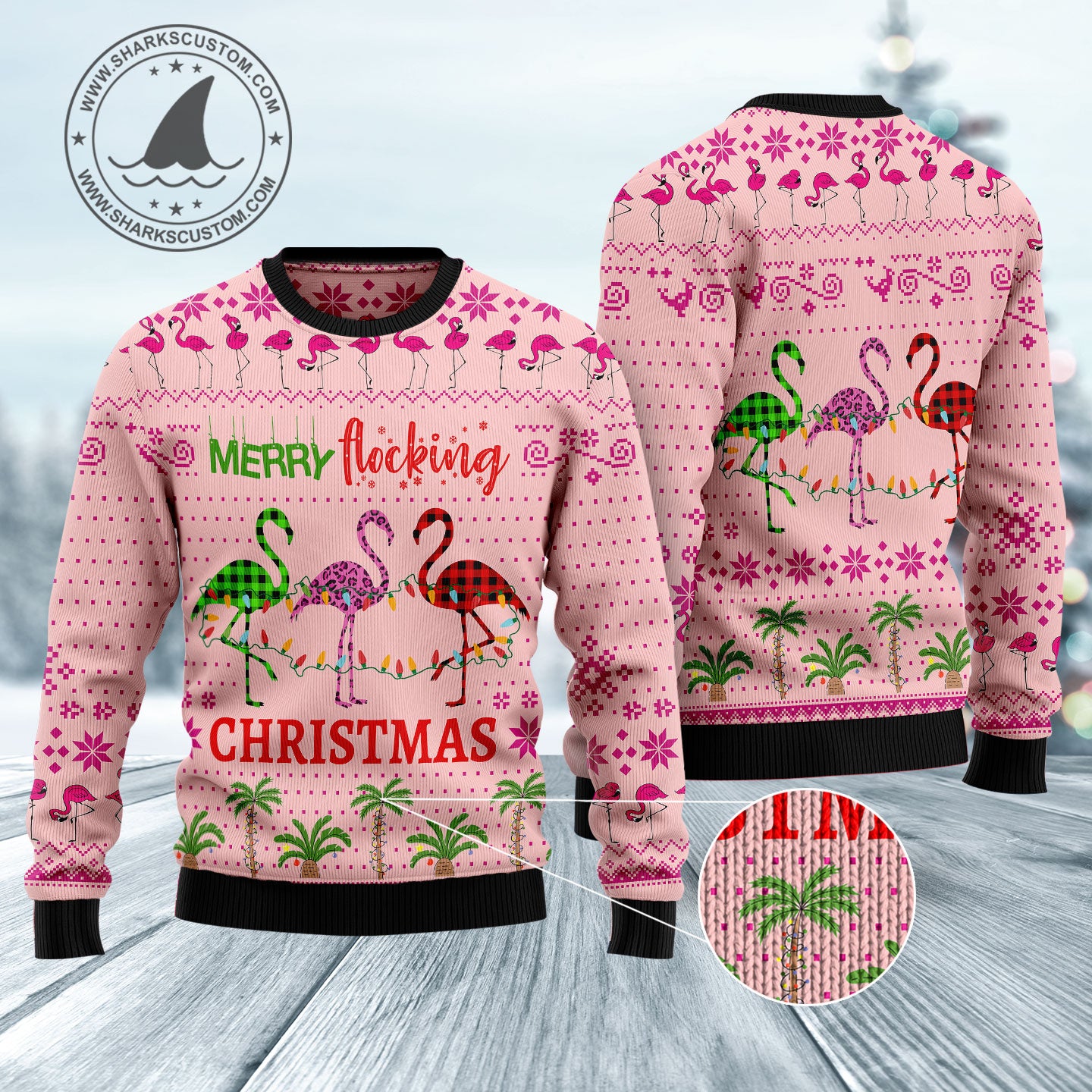 Flamingo Merry Flocking Christmas HZ112502 unisex womens & mens, couples matching, friends, funny family ugly christmas holiday sweater gifts (plus size available)