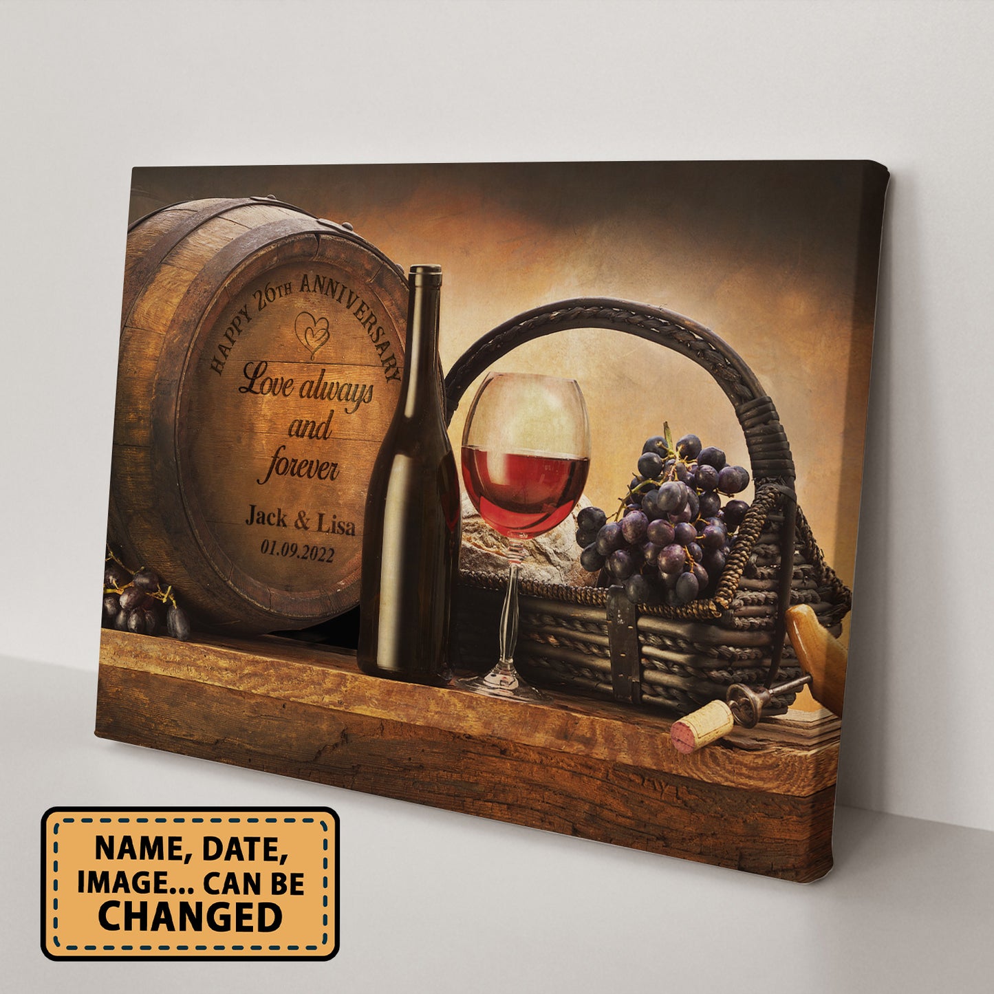 Happy 26th Anniversary Barrel Anniversary Canvas