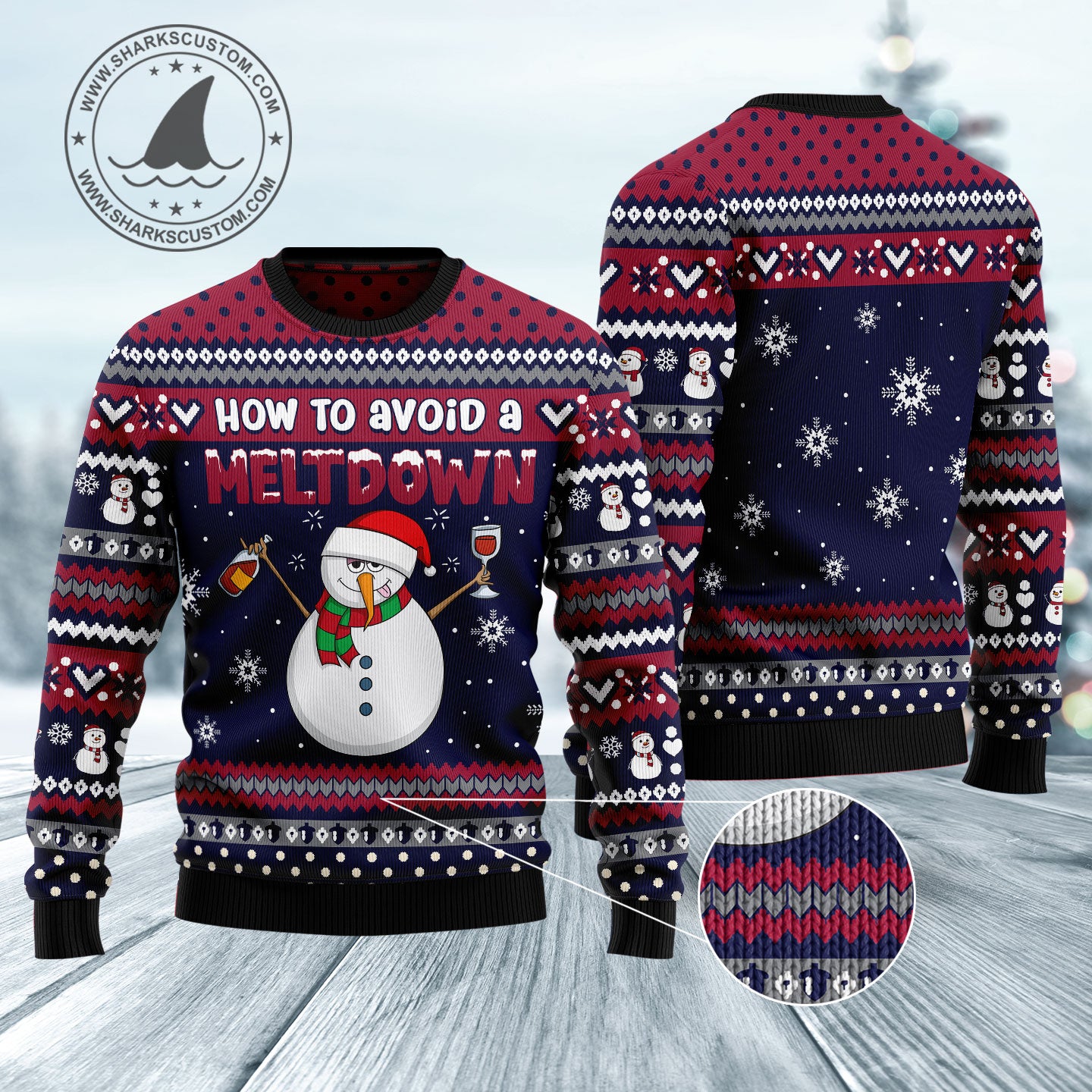 Red Wine Snowman How To Avoid A Meltdown HT102710 Ugly Christmas Sweater unisex womens & mens, couples matching, friends, funny family sweater gifts (plus size available)