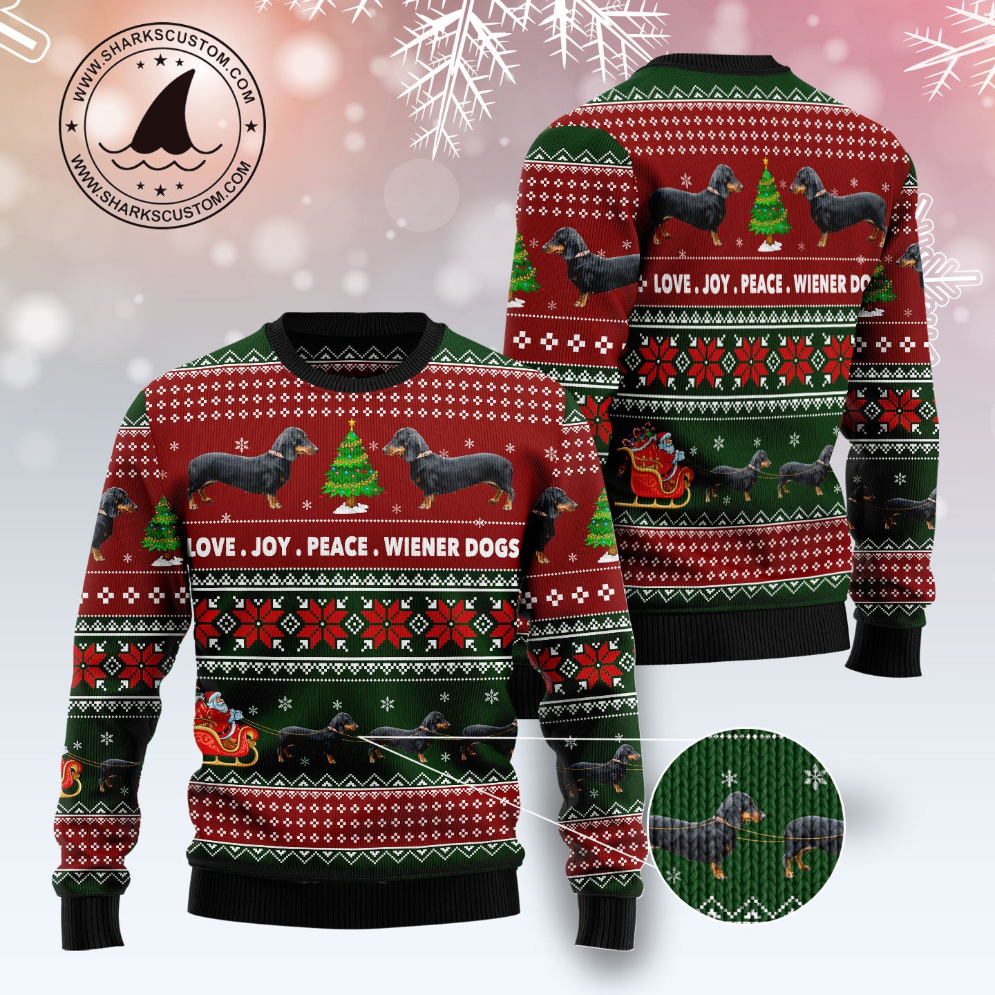 Dachshund Love Joy Peace TY2511 unisex womens & mens, couples matching, friends, funny family ugly christmas holiday sweater gifts (plus size available)