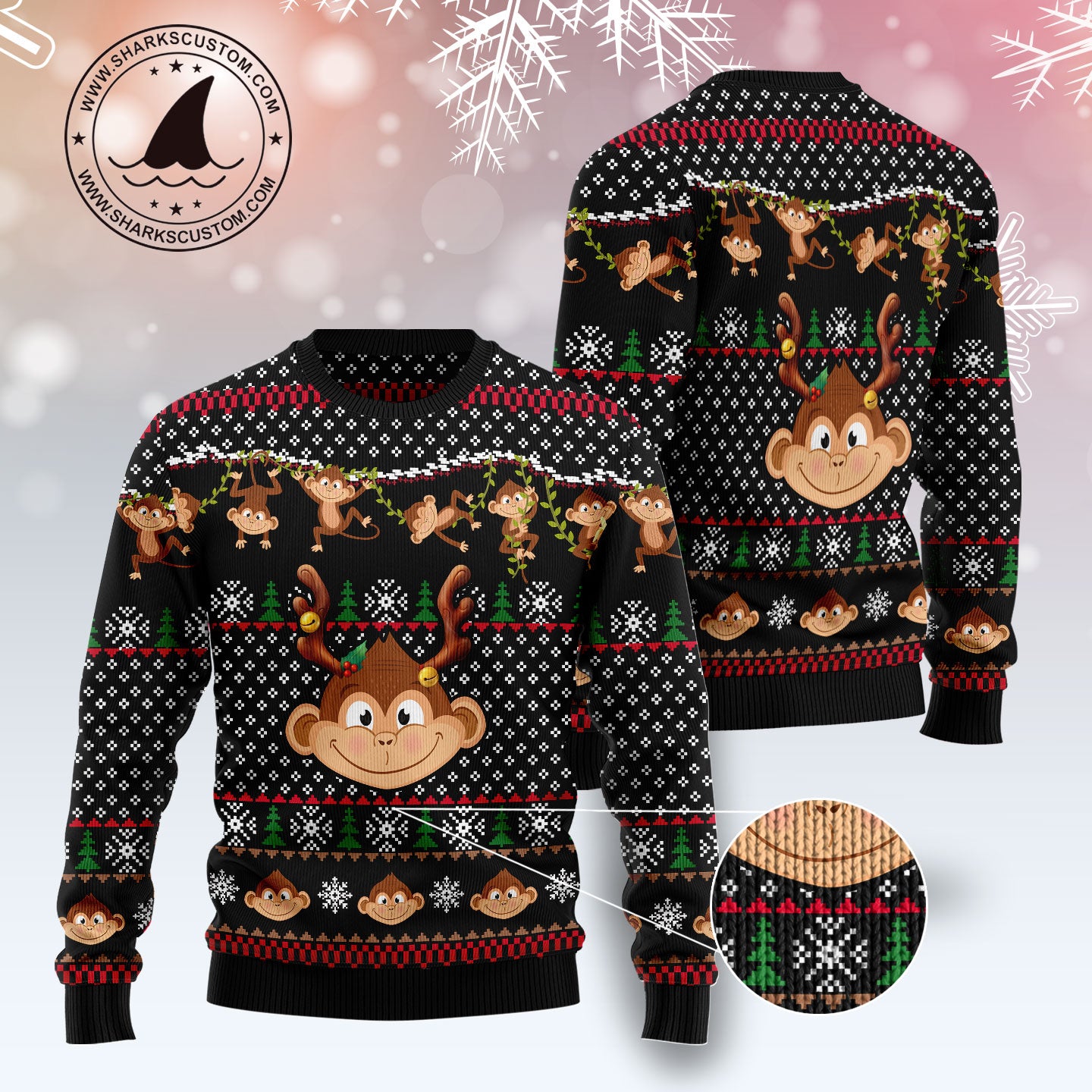 Monkey Christmas Pattern TY0712 unisex womens & mens, couples matching, friends, funny family ugly christmas holiday sweater gifts (plus size available)