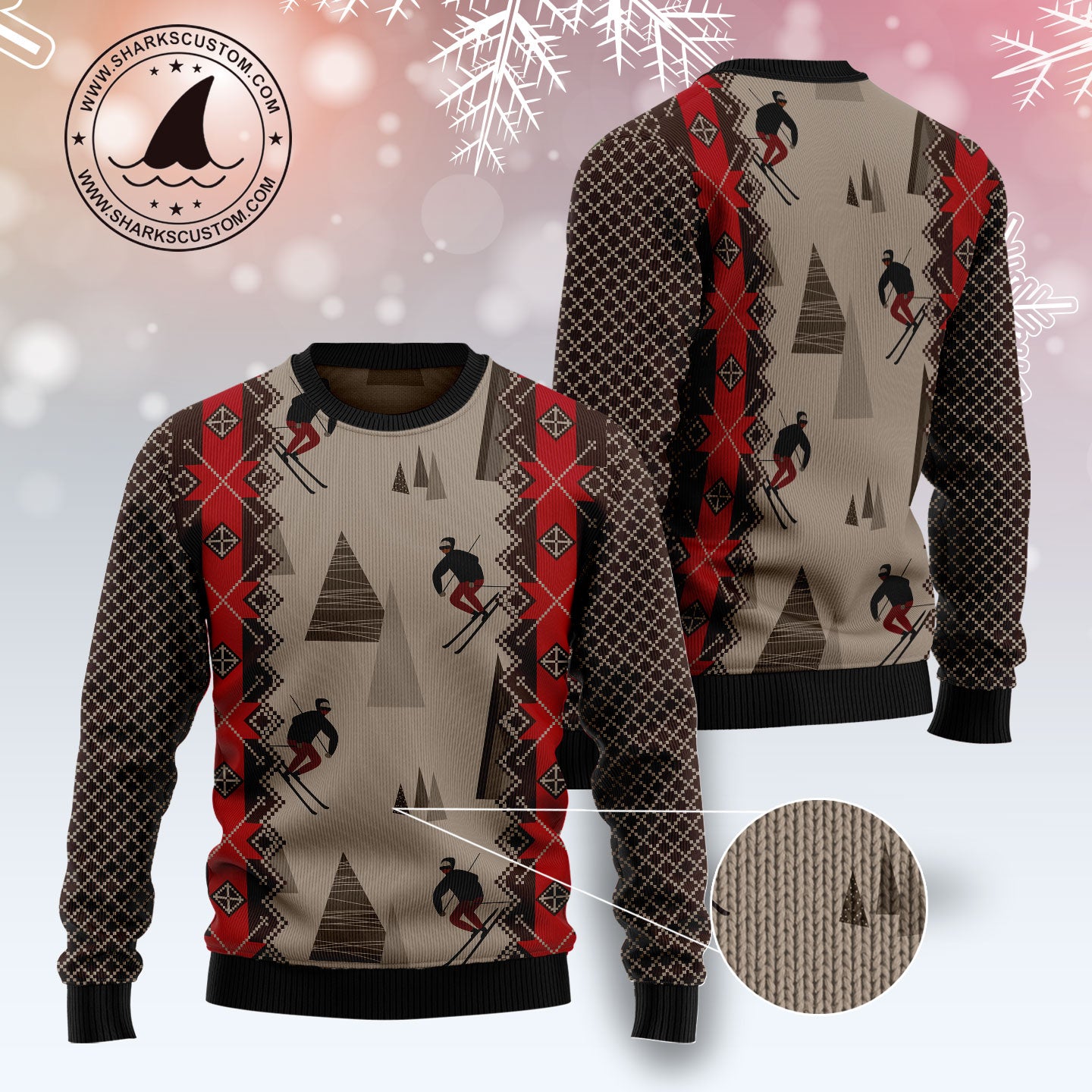 Skiing Beauty TY0712 unisex womens & mens, couples matching, friends, funny family ugly christmas holiday sweater gifts (plus size available)