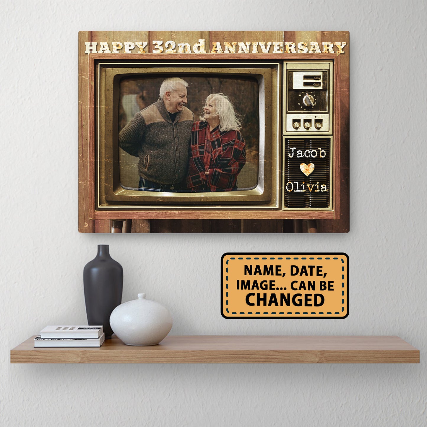Happy 32nd Anniversary Old Television Custom Image Anniversary Canvas