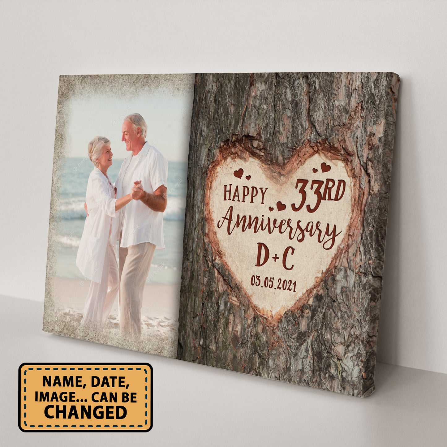 Happy 33rd Anniversary Tree Heart Custom Image Personalized Canvas