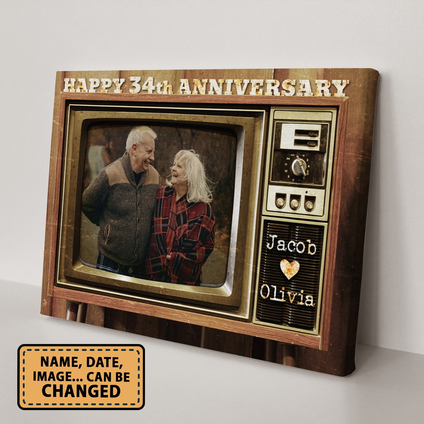 Happy 34th Anniversary Old Television Custom Image Anniversary Canvas