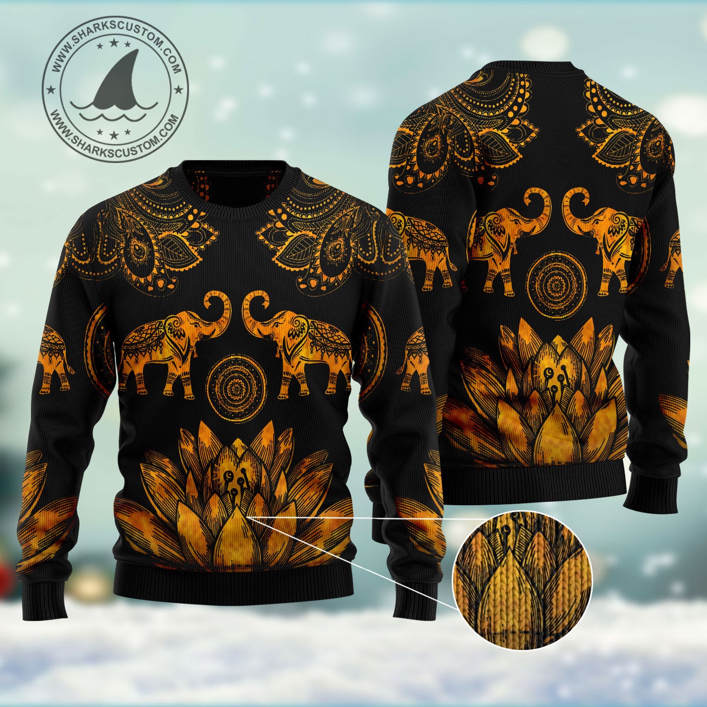 Lovely Gold Elephant HT011209 unisex womens & mens, couples matching, friends, funny family ugly christmas holiday sweater gifts (plus size available)