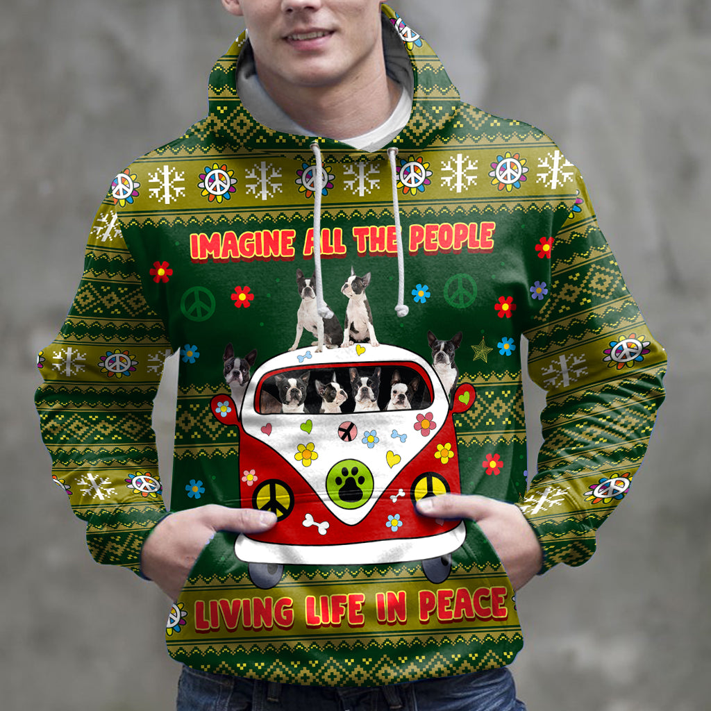 Imagine All The People Living Life In Peace Boston Terrier HZ112307 - All Over Print Unisex Hoodie