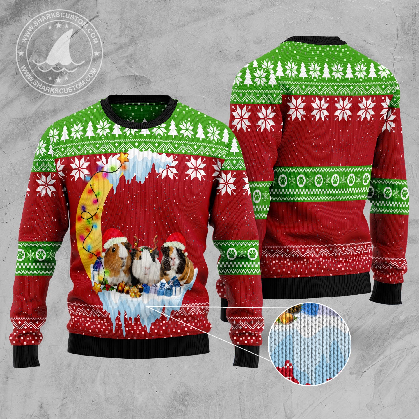 Guinea Pig Love Moon Xmas D2610 Ugly Christmas Sweater unisex womens & mens, couples matching, friends, funny family sweater gifts (plus size available)