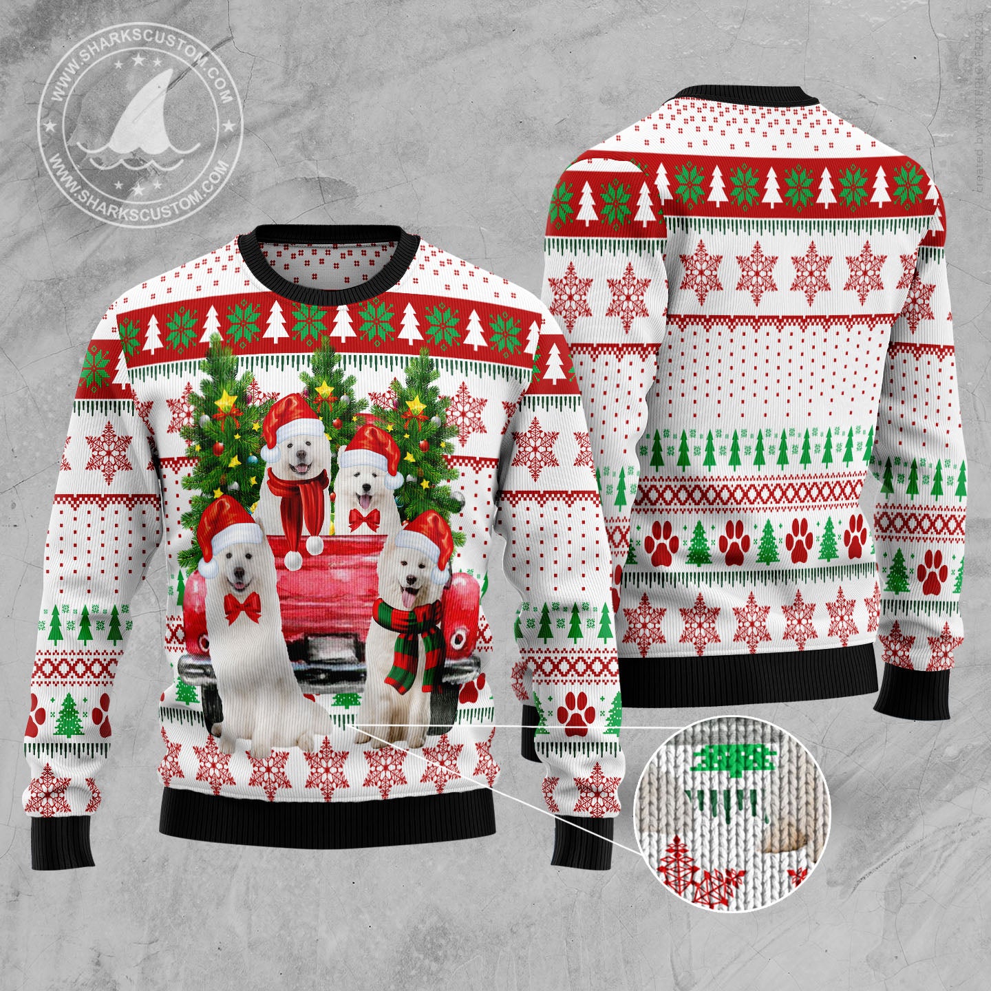 Samoyed Red Truck D2610 Ugly Christmas Sweater