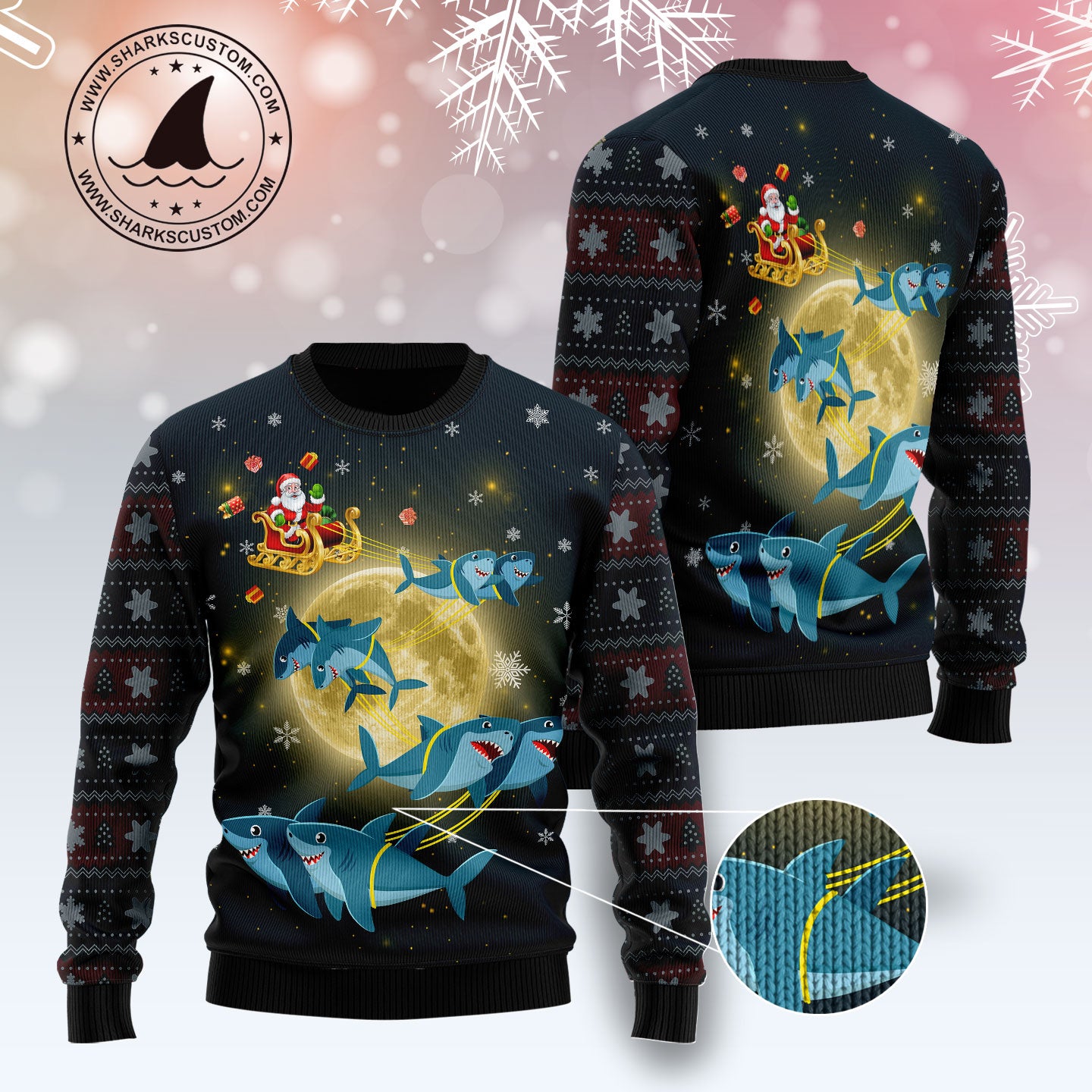 Santa Shark HZ112422 unisex womens & mens, couples matching, friends, funny family ugly christmas holiday sweater gifts (plus size available)