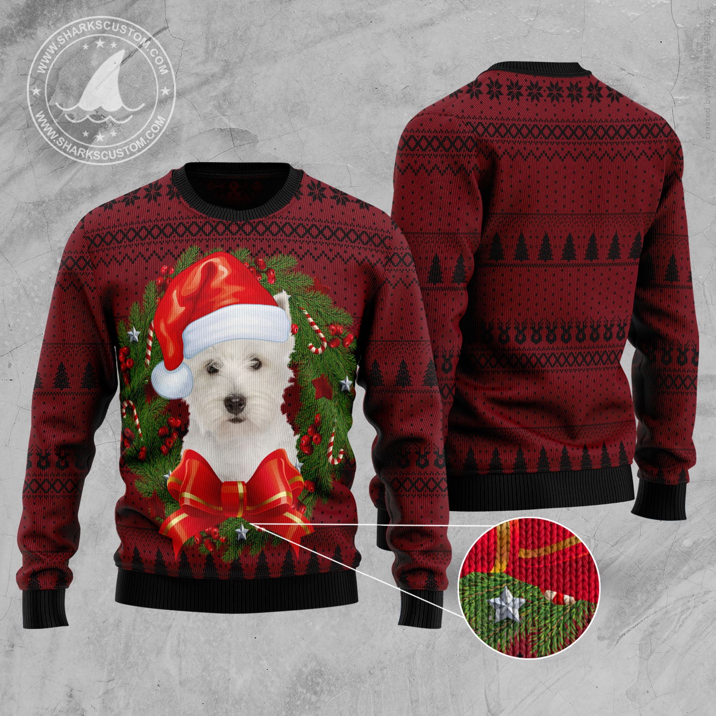 Welsh Highland Terrier Wreath D2610 Ugly Christmas Sweater