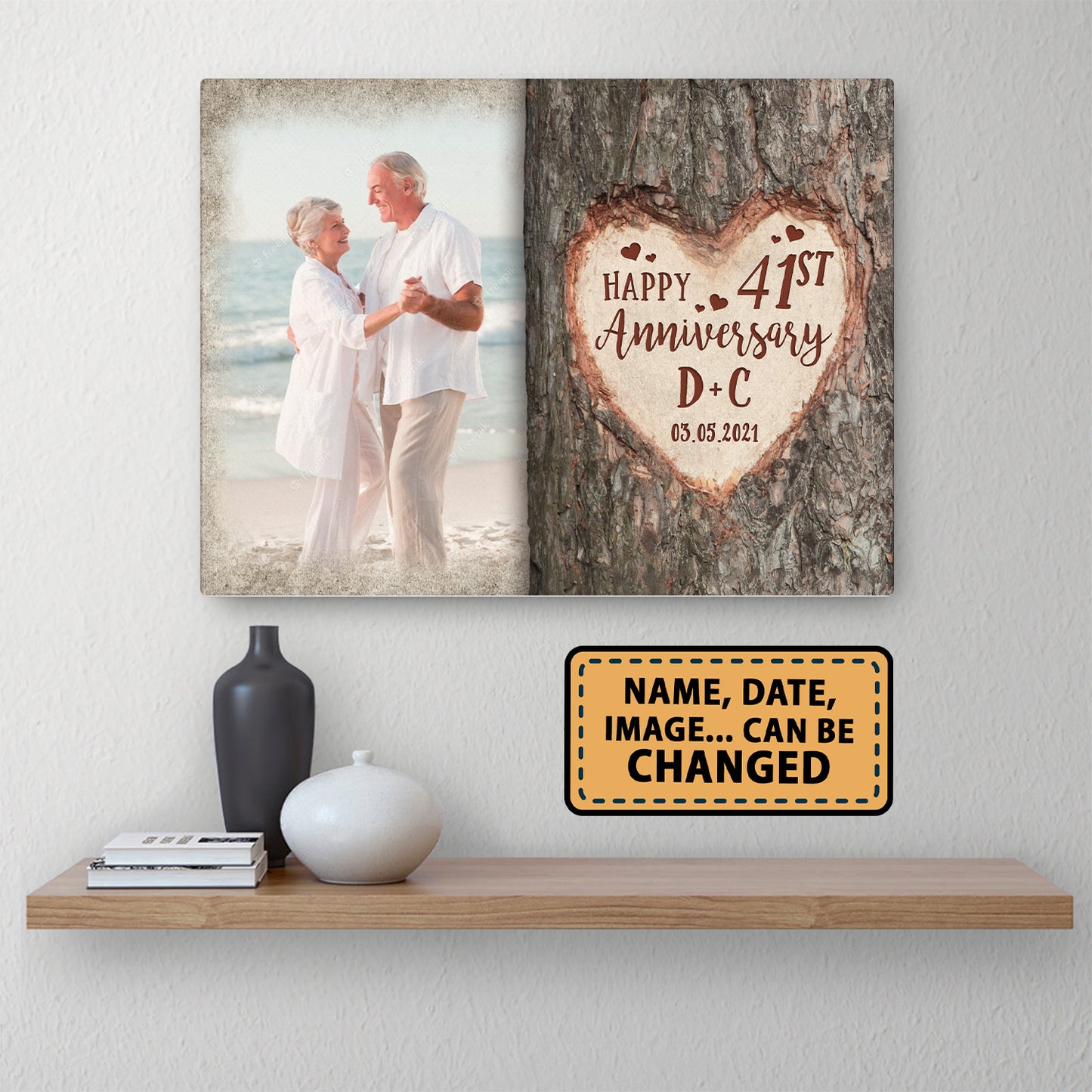 Happy 41st Anniversary Tree Heart Custom Image Personalized Canvas