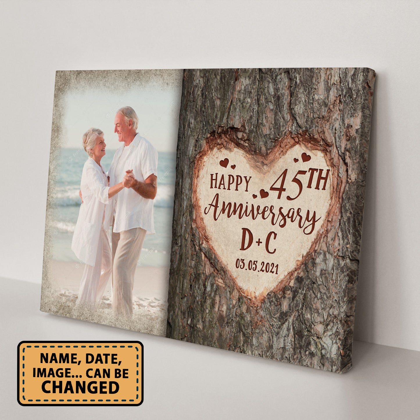 Happy 45th Anniversary Tree Heart Custom Image Personalized Canvas