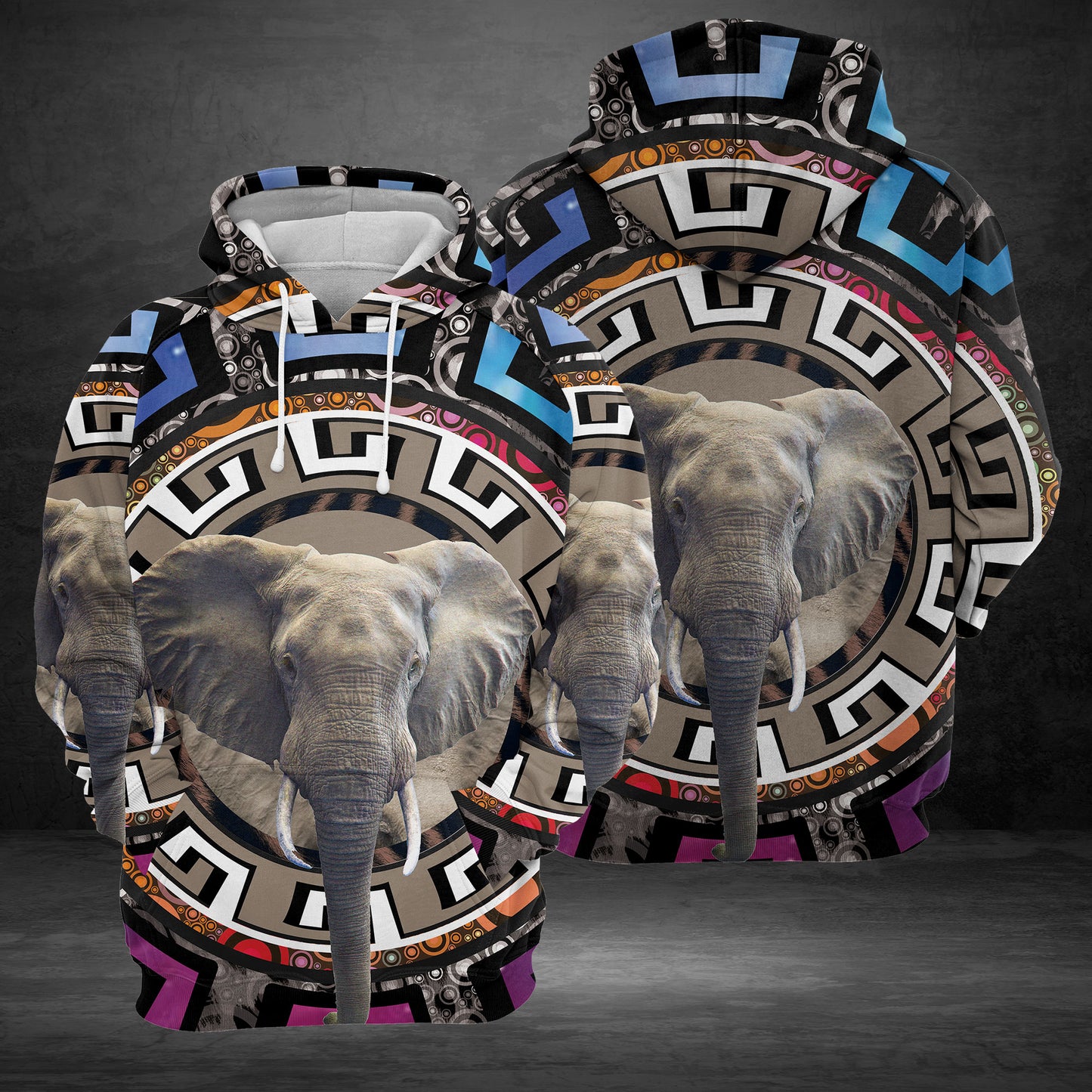 Elephant Lion HZ121424 unisex womens & mens, couples matching, friends, funny family sublimation 3D hoodie christmas holiday gifts (plus size available)