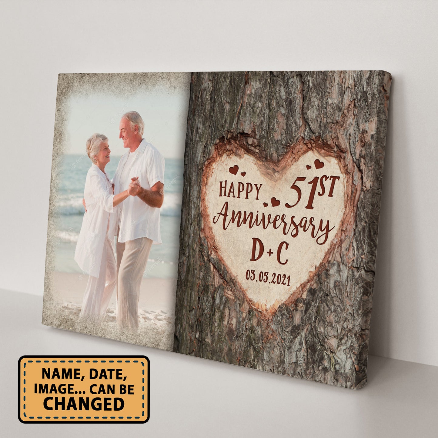 Happy 51st Anniversary Tree Heart Custom Image Personalized Canvas
