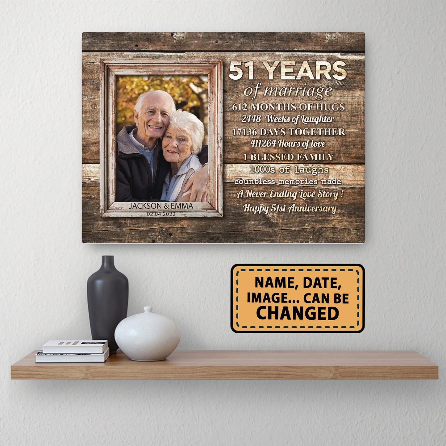 51 Years Of Marriage Custom Image Anniversary Canvas