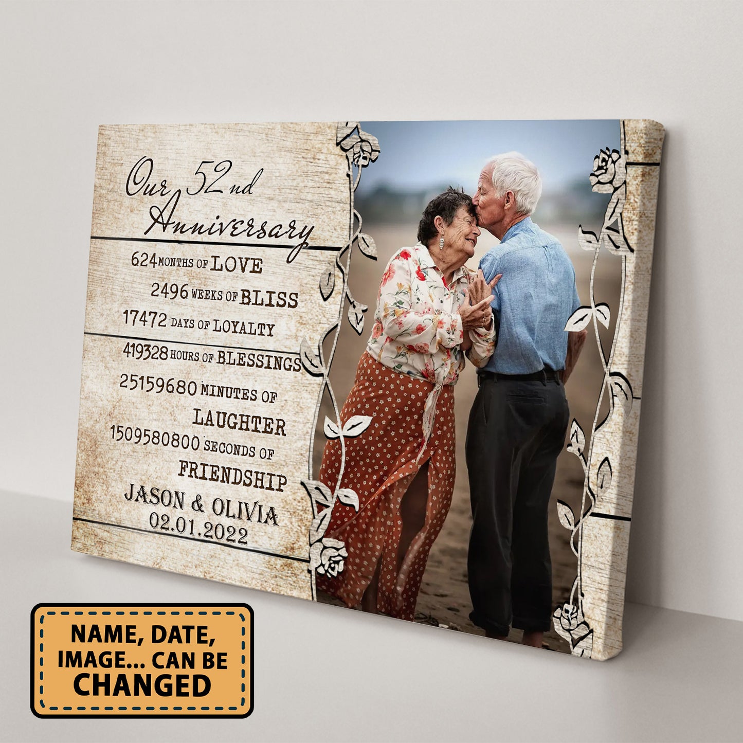 Our 52nd Anniversary Timeless love Valentine Gift Personalized Canvas