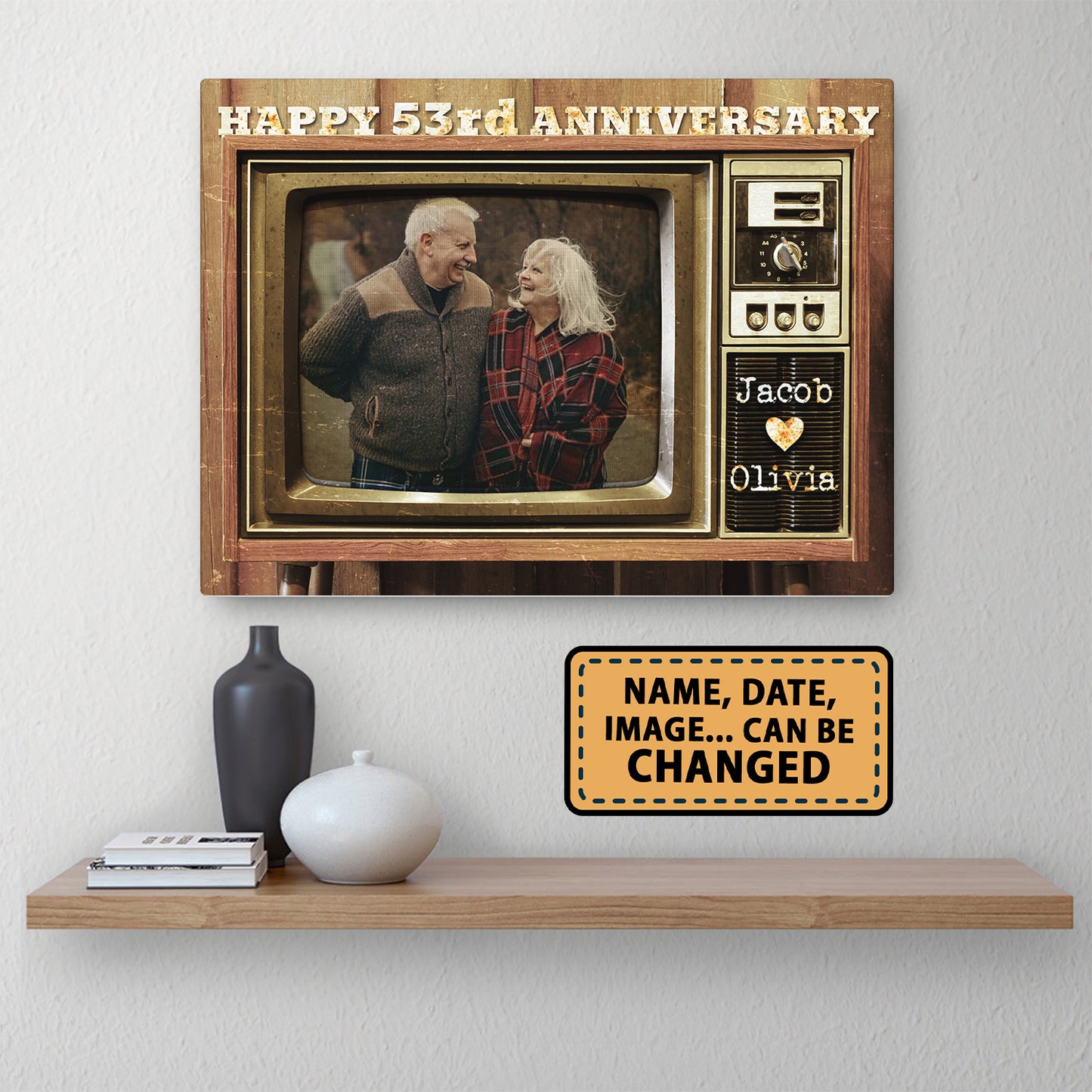 Happy 53rd Anniversary Old Television Custom Image Anniversary Canvas