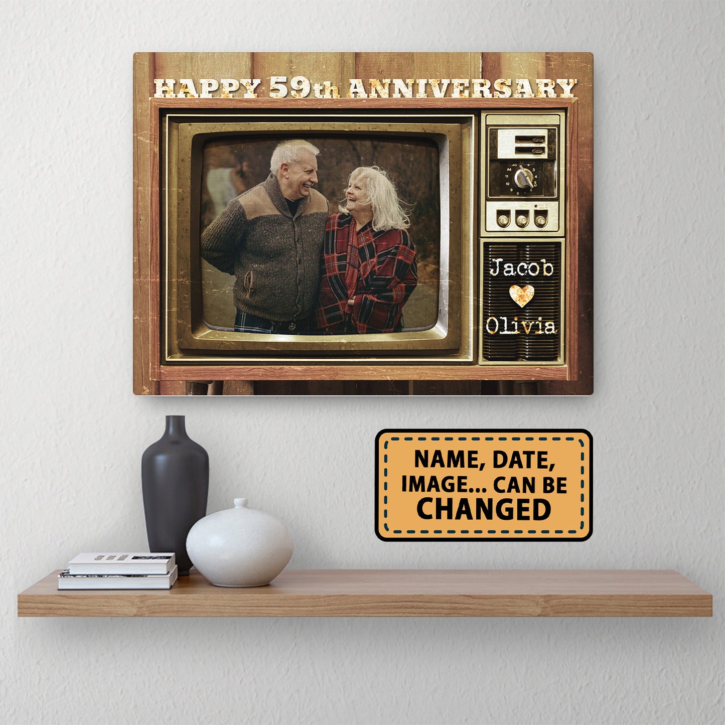 Happy 59th Anniversary Old Television Custom Image Anniversary Canvas