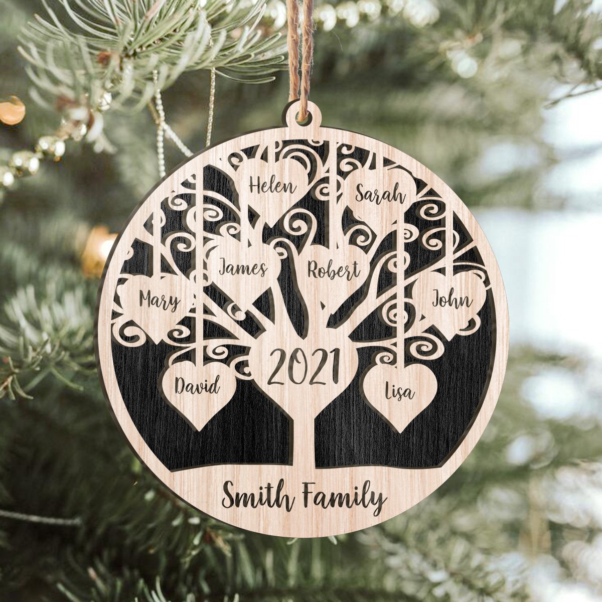 Family Tree Custom Member Names Personalizedwitch Personalized Layered Wood Christmas Ornament