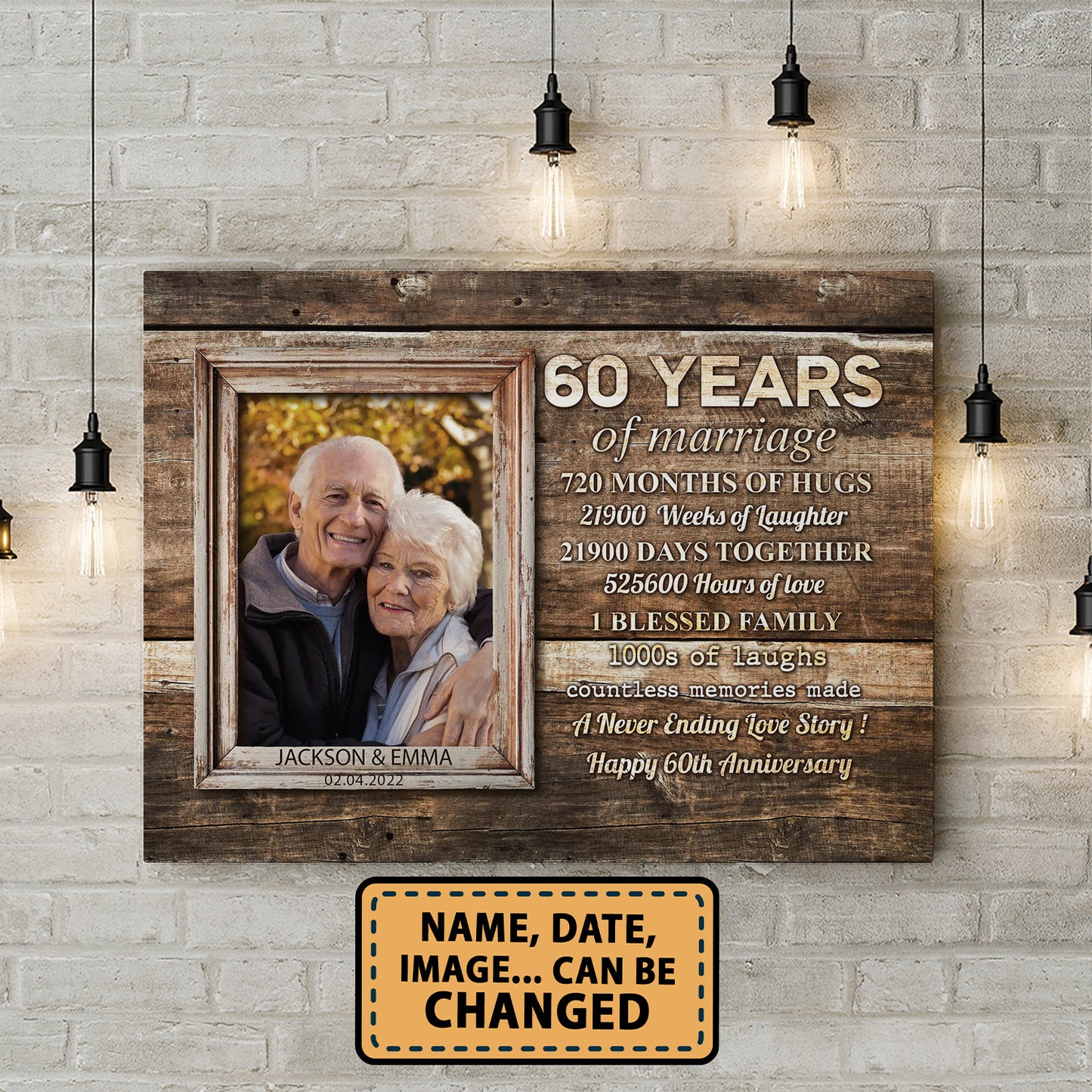 60 Years Of Marriage Custom Image Anniversary Canvas Valentine Gifts