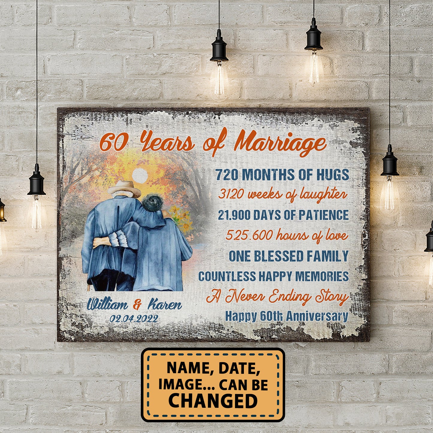 60 Years Of Marriage Happy 60th Anniversary Personalizedwitch Canvas