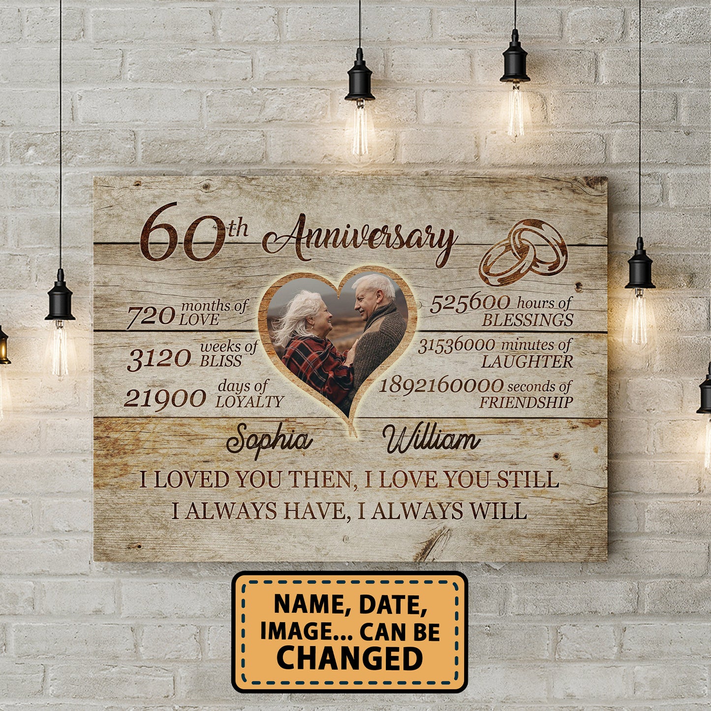 60th Anniversary Always Love Custom Image Anniversary Canvas