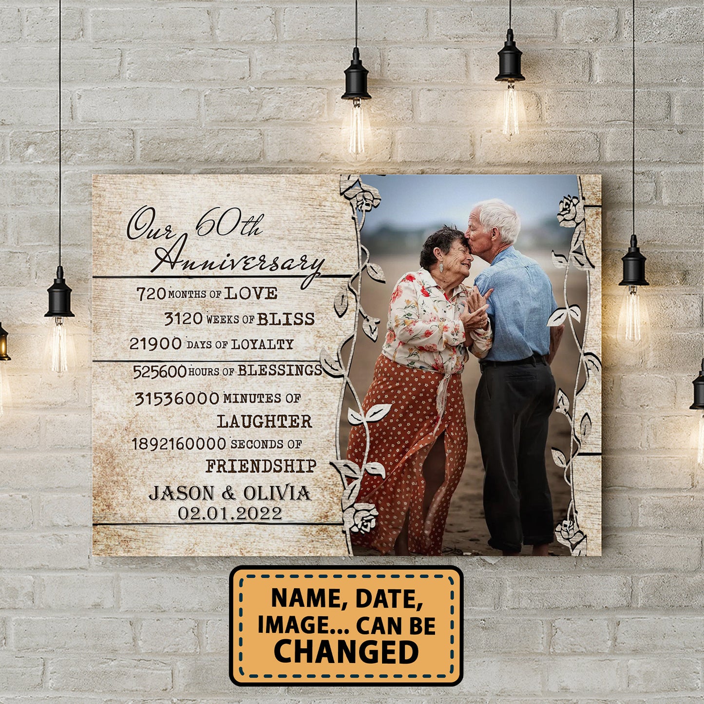 Our 60th Anniversary Timeless love Valentine Gift Personalized Canvas