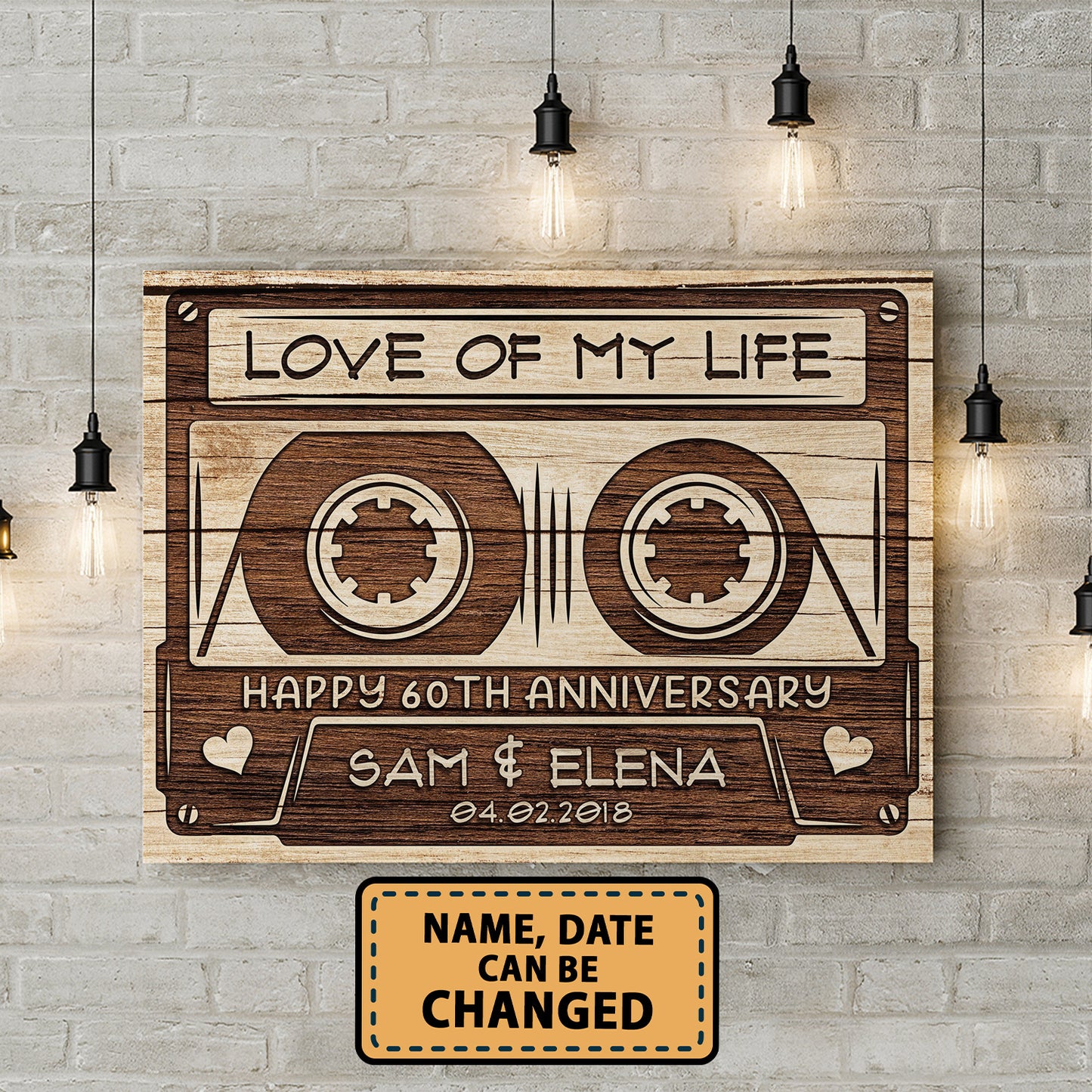 Happy 60th Anniversary Audio Cassette Anniversary Canvas Valentine Gifts
