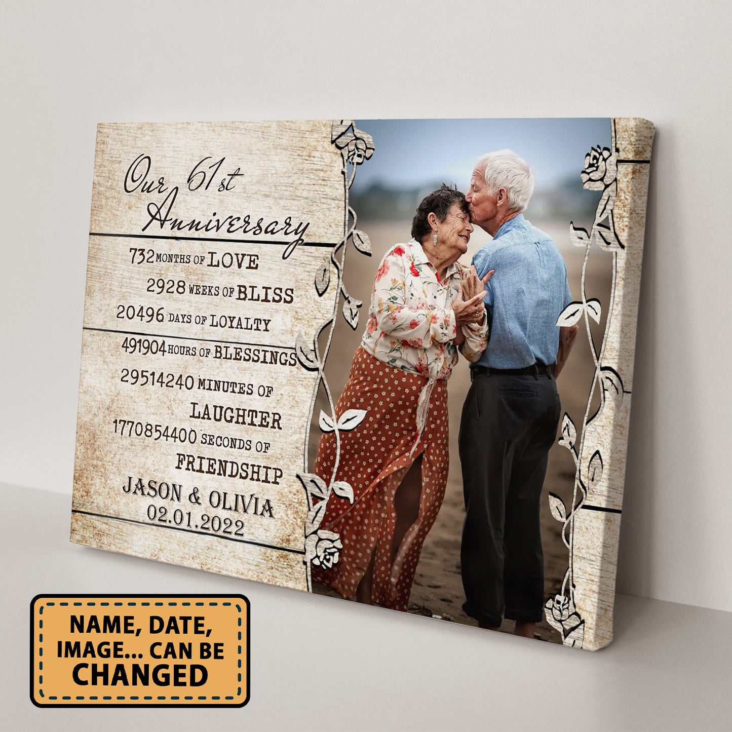 Our 61st Anniversary Timeless love Valentine Gift Personalized Canvas