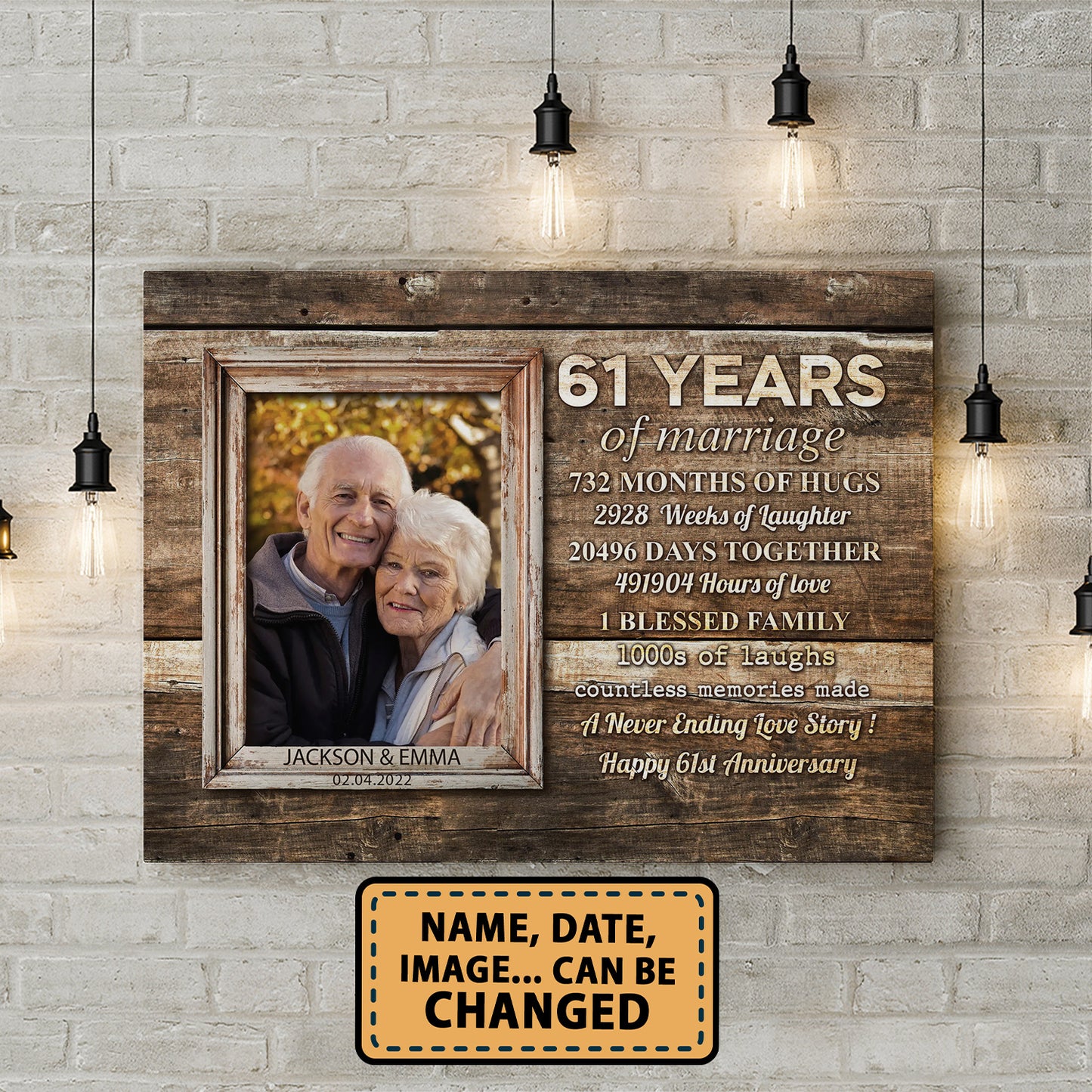 61 Years Of Marriage Custom Image Anniversary Canvas