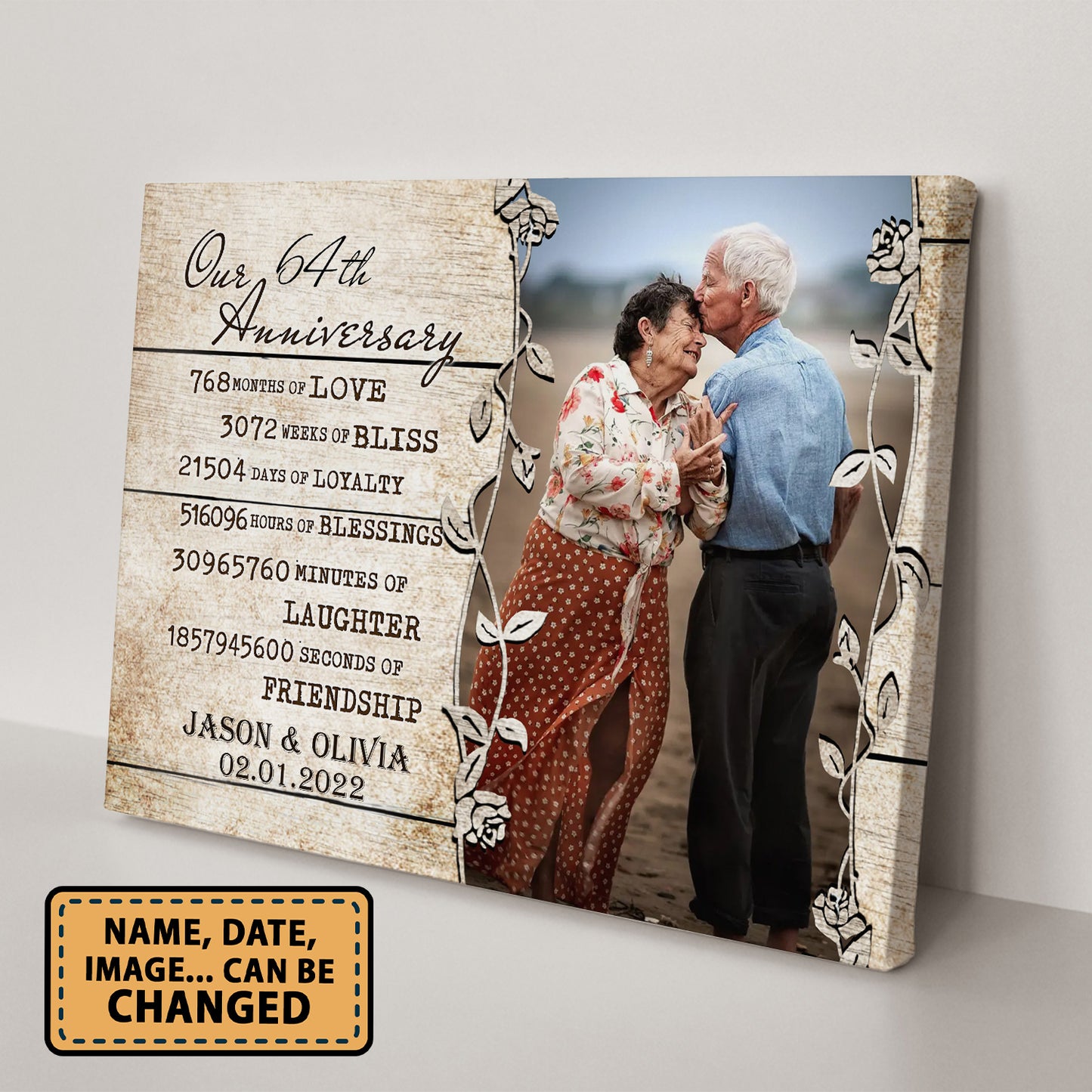 Our 64th Anniversary Timeless love Valentine Gift Personalized Canvas