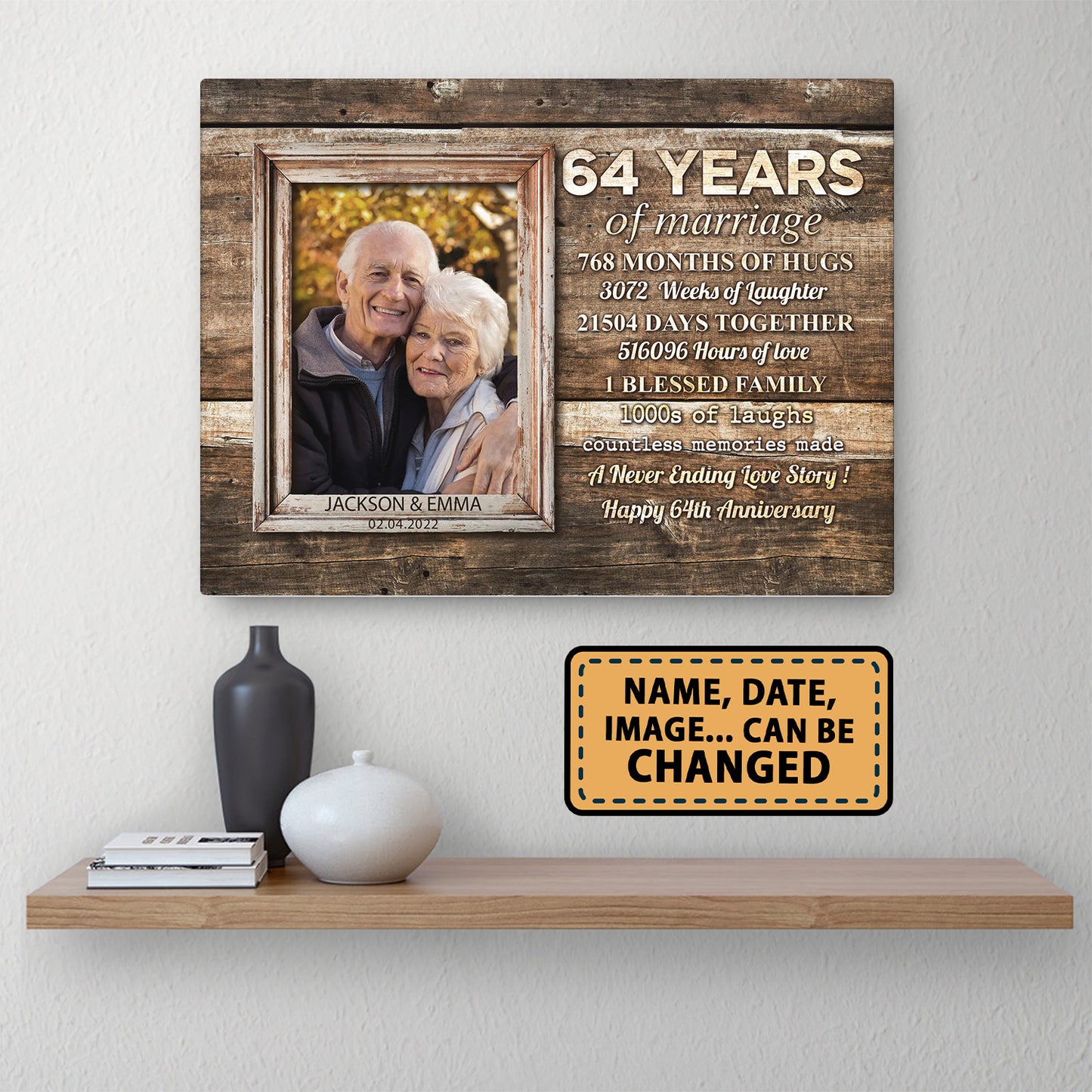 64 Years Of Marriage Custom Image Anniversary Canvas