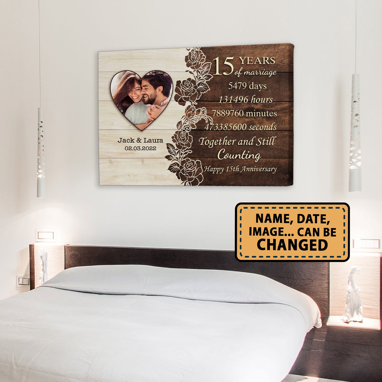 Happy 15th Anniversary Hand To Hand Custom Image Anniversary Canvas