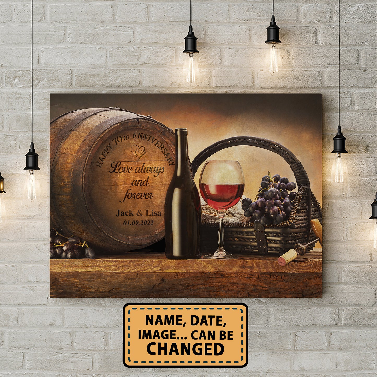 Happy 70th Anniversary Barrel Anniversary Canvas Valentine Gifts