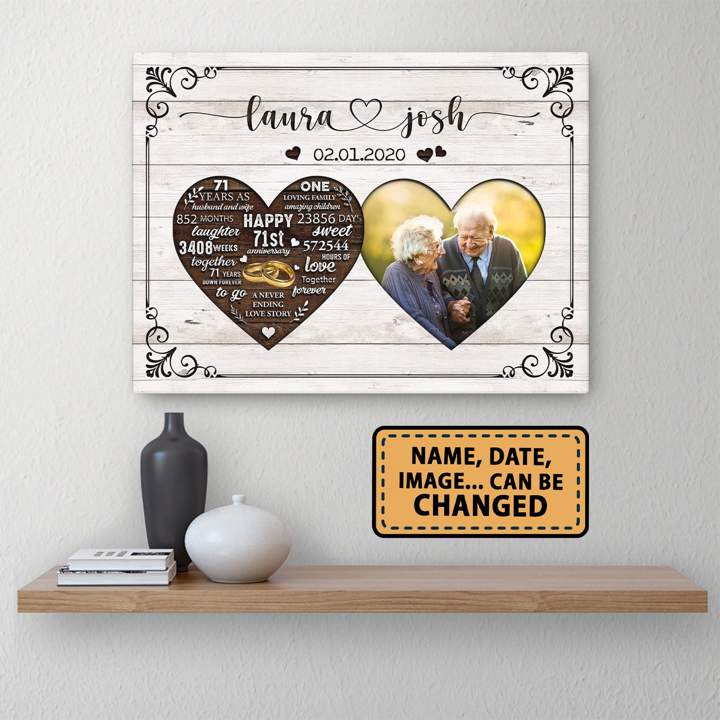 Happy 71st Anniversary As Husband And Wife Anniversary Canvas
