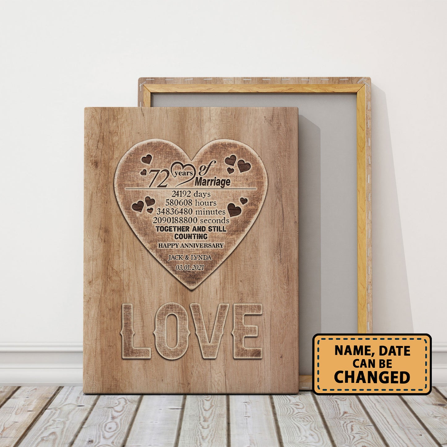 72 Years Wedding Anniversary Love Anniversary Personalized Canvas