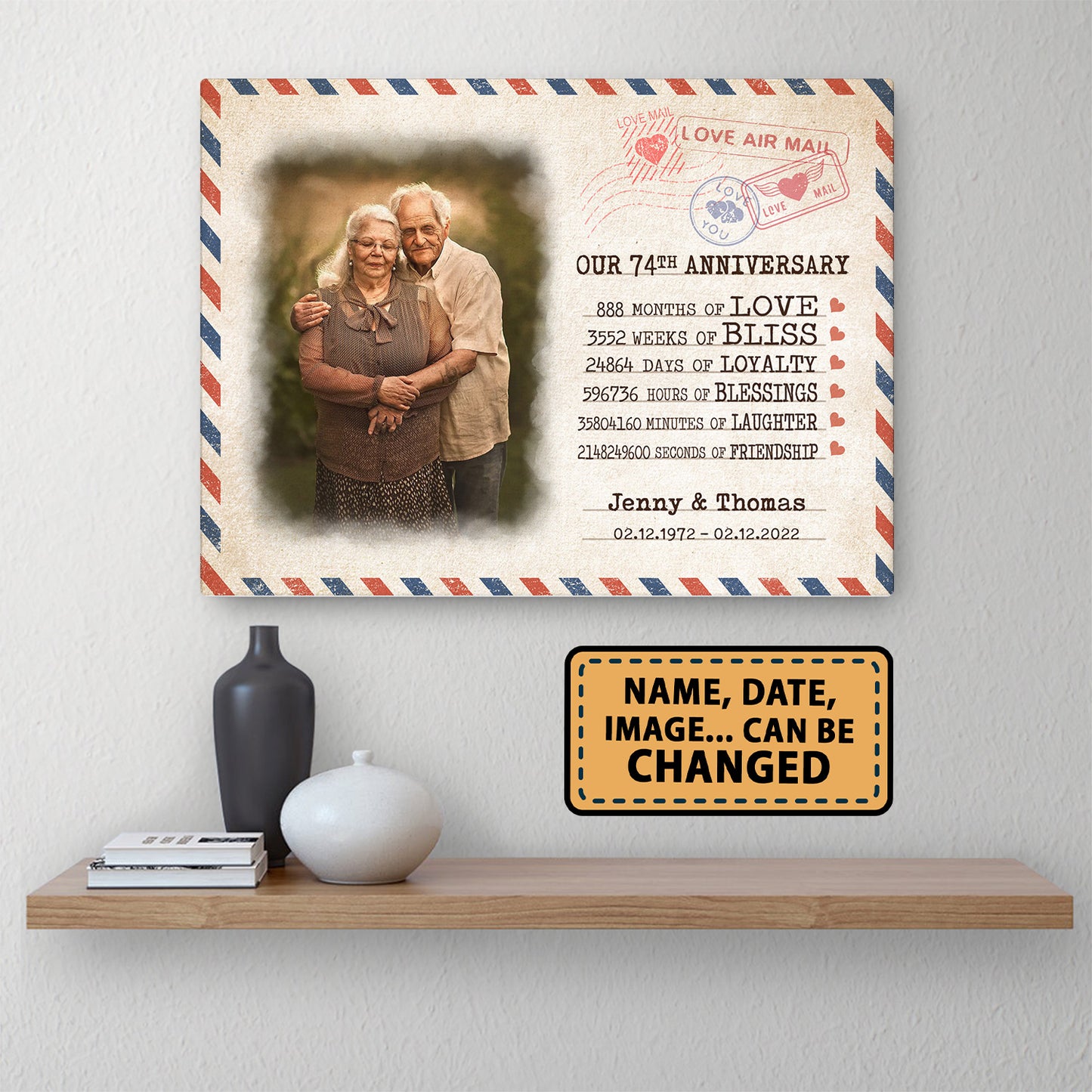 Our 74th Anniversary Letter Valentine Gift Personalized Canvas