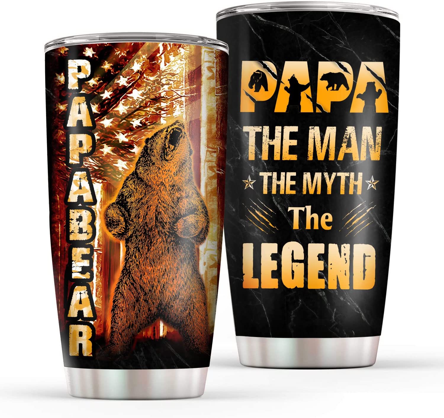 Papa Bear - Dad Gifts - 20 Ounce Black Double Wall Insulated