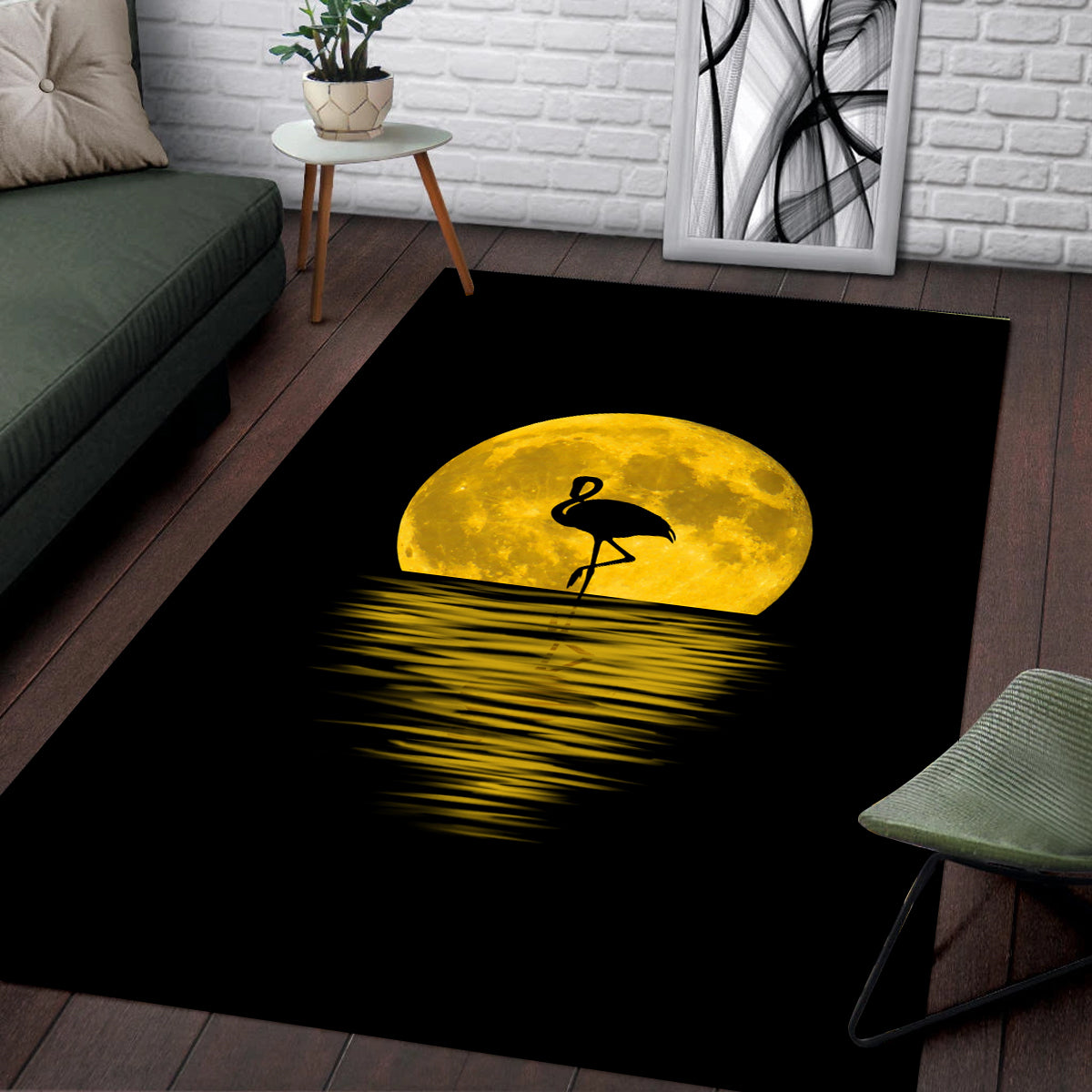 Beautiful Night Flamingo Rectangle Rug